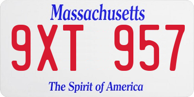 MA license plate 9XT957