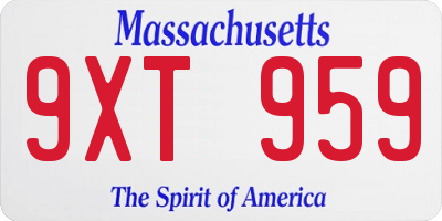 MA license plate 9XT959