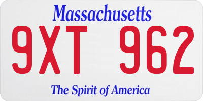 MA license plate 9XT962