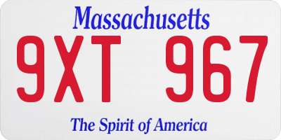 MA license plate 9XT967