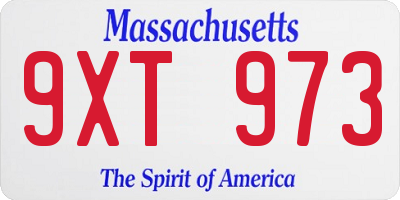 MA license plate 9XT973