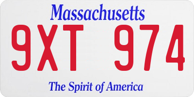 MA license plate 9XT974