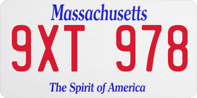 MA license plate 9XT978