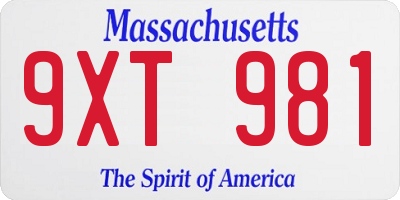 MA license plate 9XT981
