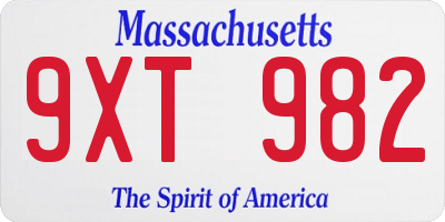 MA license plate 9XT982