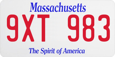 MA license plate 9XT983
