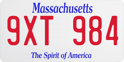 MA license plate 9XT984