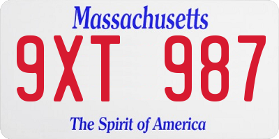 MA license plate 9XT987