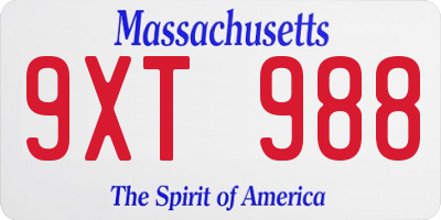 MA license plate 9XT988