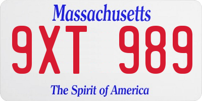 MA license plate 9XT989