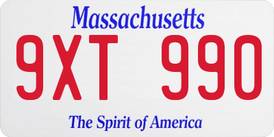 MA license plate 9XT990
