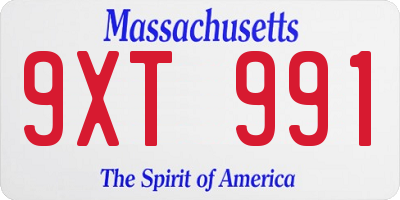 MA license plate 9XT991