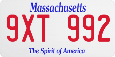 MA license plate 9XT992