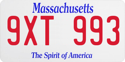 MA license plate 9XT993