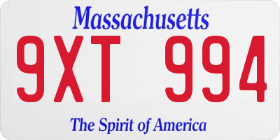 MA license plate 9XT994