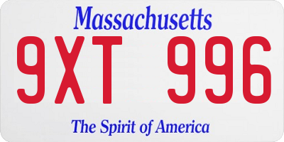 MA license plate 9XT996