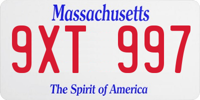 MA license plate 9XT997