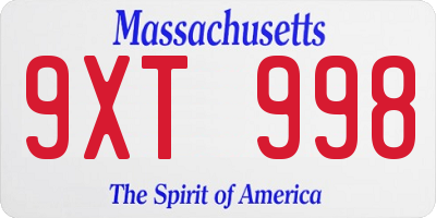 MA license plate 9XT998