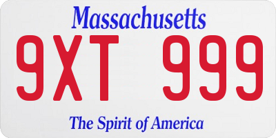 MA license plate 9XT999