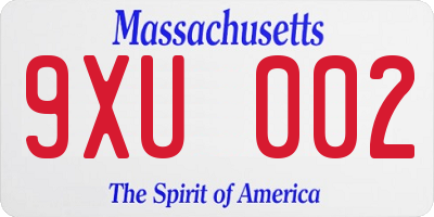 MA license plate 9XU002