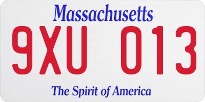 MA license plate 9XU013