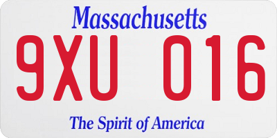 MA license plate 9XU016