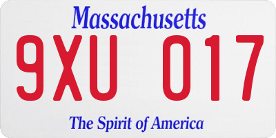 MA license plate 9XU017