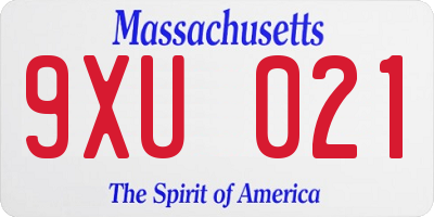 MA license plate 9XU021
