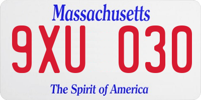 MA license plate 9XU030