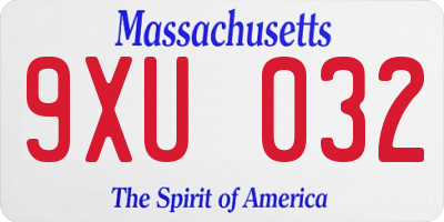 MA license plate 9XU032
