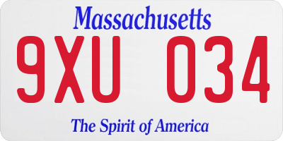 MA license plate 9XU034