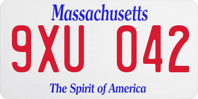 MA license plate 9XU042