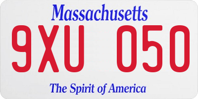 MA license plate 9XU050