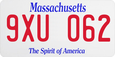 MA license plate 9XU062