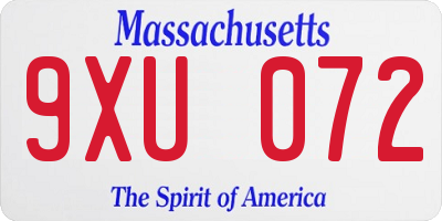 MA license plate 9XU072