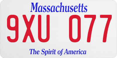 MA license plate 9XU077