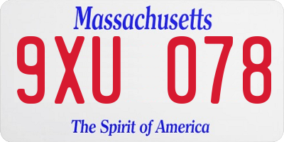 MA license plate 9XU078