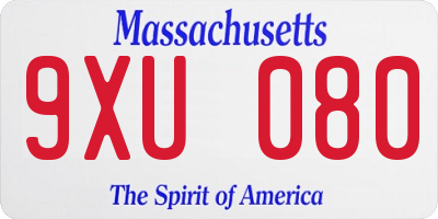 MA license plate 9XU080