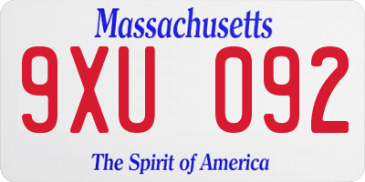 MA license plate 9XU092
