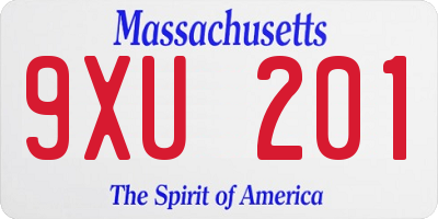 MA license plate 9XU201
