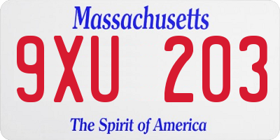 MA license plate 9XU203