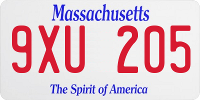 MA license plate 9XU205