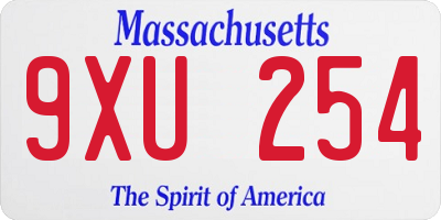 MA license plate 9XU254