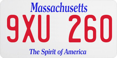 MA license plate 9XU260