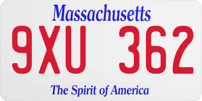 MA license plate 9XU362