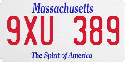 MA license plate 9XU389