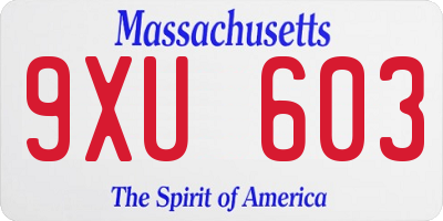 MA license plate 9XU603