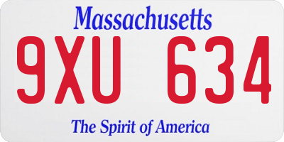 MA license plate 9XU634