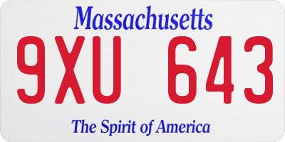 MA license plate 9XU643