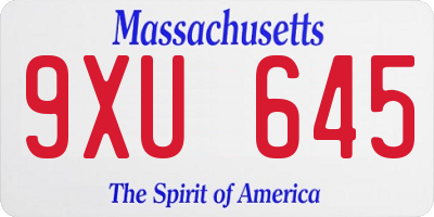 MA license plate 9XU645